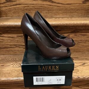 Lauren Ralph Lauren Dark Brown Peep Toe Heels